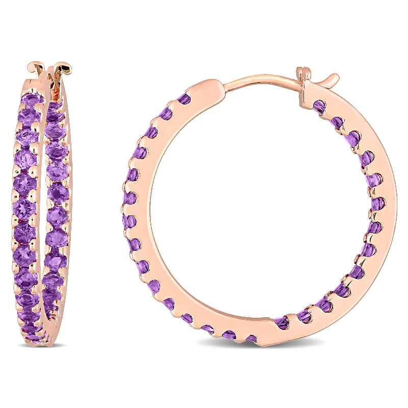 Miadora 10k Rose Gold Amethyst Inside Outside Hoop Earrings - 24.5 mm x 2.4 mm x 24.5 mm - 24.5 mm x 2.4 mm x 24.5 mm