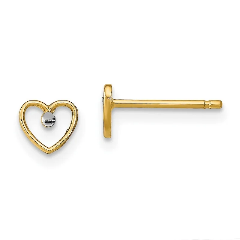 Curata 14k Two tone Gold 5mm Heart With White Sparkle Cut Accent Post Earrings