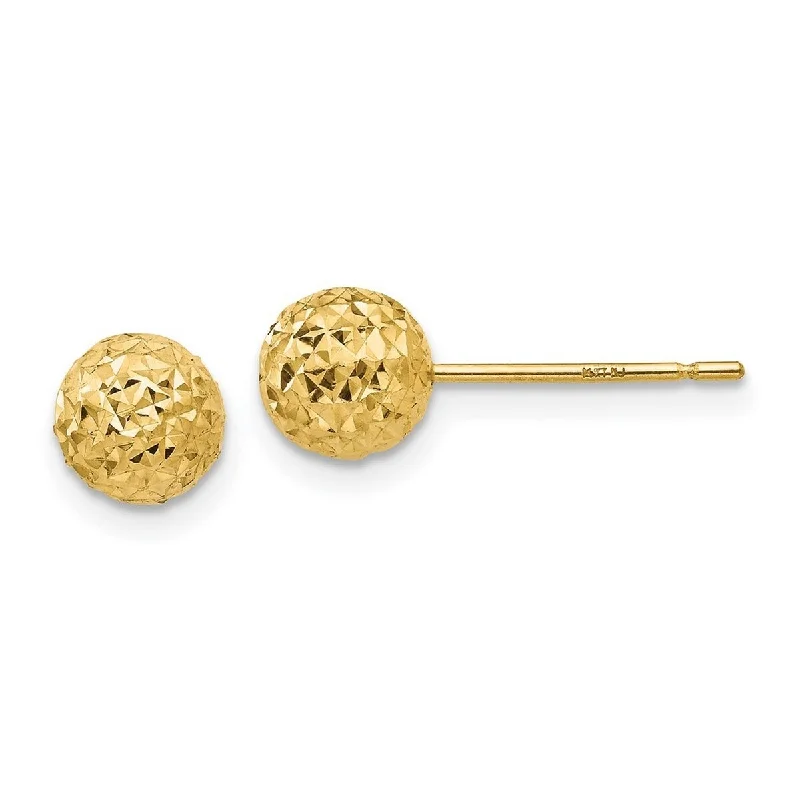 Curata 14k Yellow Gold Polished Diamond-Cut 6mm Ball Post Earrings