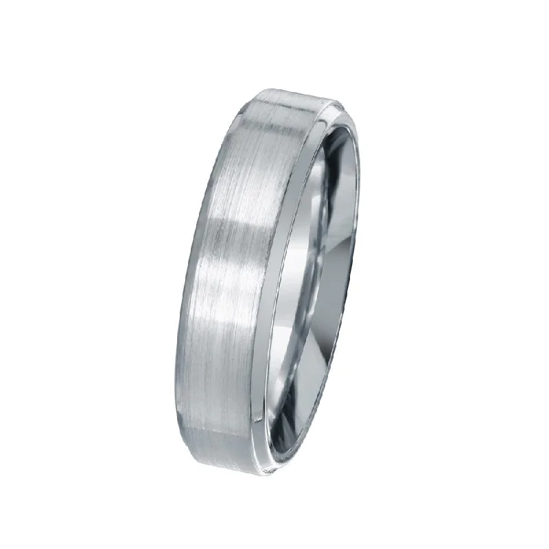 Rhodium Plated 925 Sterling Silver Men's Bordered Matte Finish Band 6mm - EWR00002