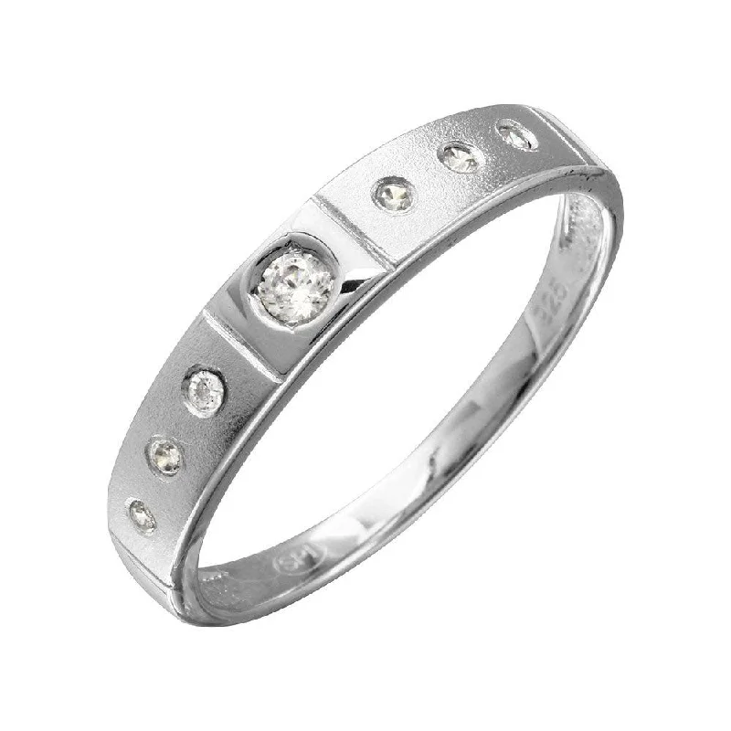 Half Matte Finish Rhodium Plated 925 Sterling Silver CZ Triol Ring - GMR00143