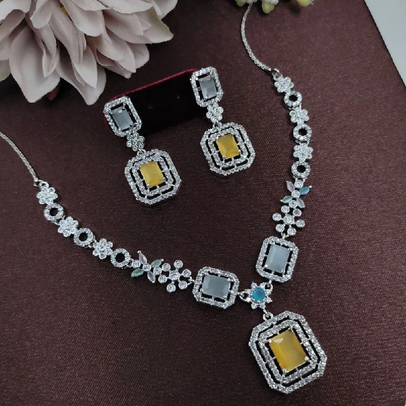 Aamrapali Silver Plated AD Necklace Set