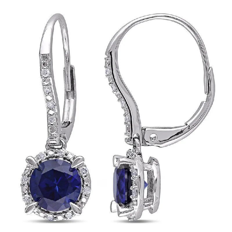 Miadora 10k White Gold Created Sapphire and 1/10ct TDW Diamond Earrings (H-I, I2-I3)