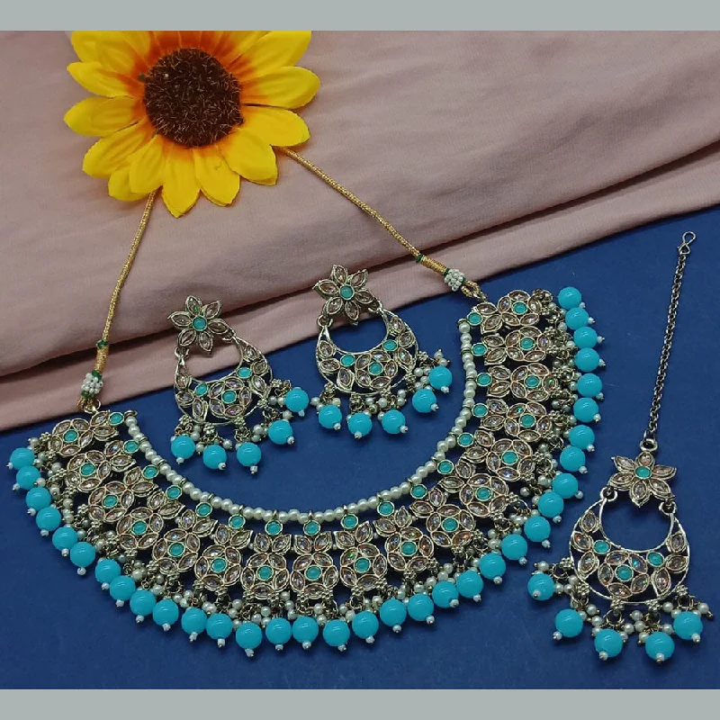 India Art Gold Plated Crystal Stone And Beads Necklace Set