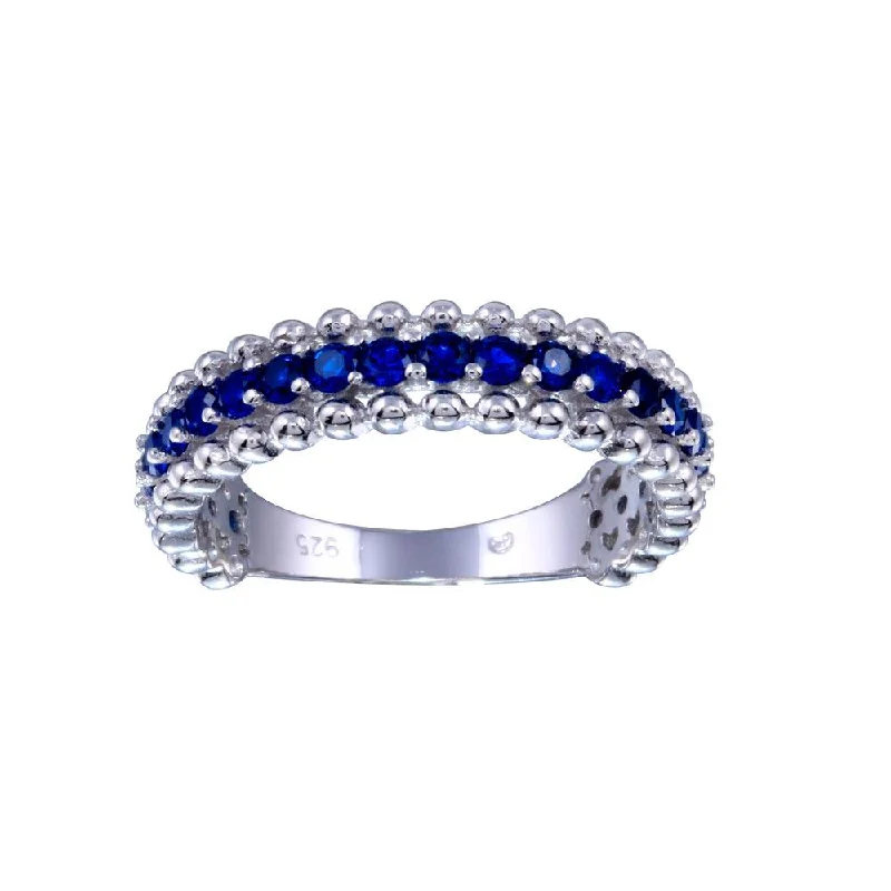 Rhodium Plated 925 Sterling Silver Blue CZ Ring - BGR01318BLU