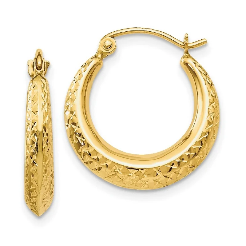 Curata 14k Yellow Gold Textured Crescent Hoop Earrings (19mm)