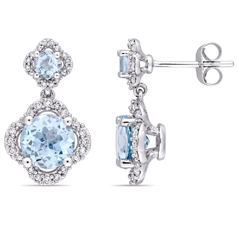 Miadora Signature Collection 14k White Gold Sky-Blue Topaz 2/5ct TDW Diamond Quatrefoil Halo Dangle Earrings (G-H,I1-I2) - Blue