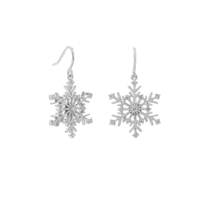 Curata 925 Sterling Silver Rhodium Plated 6 Point CZ Snowflake French Wire Earrings Pretty Pops of Sparkle From