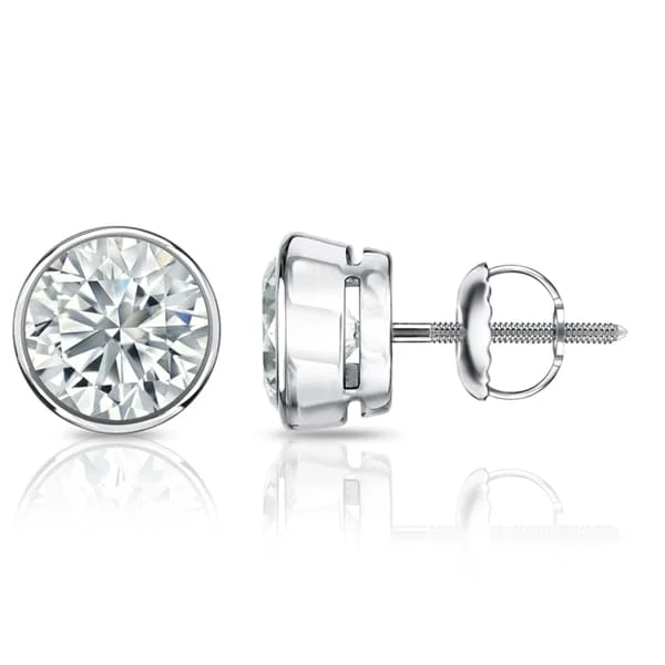 Auriya 14k Gold GIA Certified 4.00 carat TDW Bezel Set Round Diamond Stud Earrings