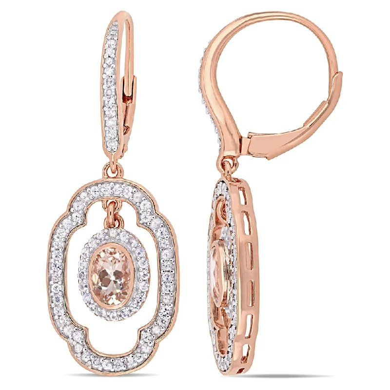 Miadora Rose Plated Sterling Silver Morganite White Sapphire 1/10ct TDW Diamond Earrings