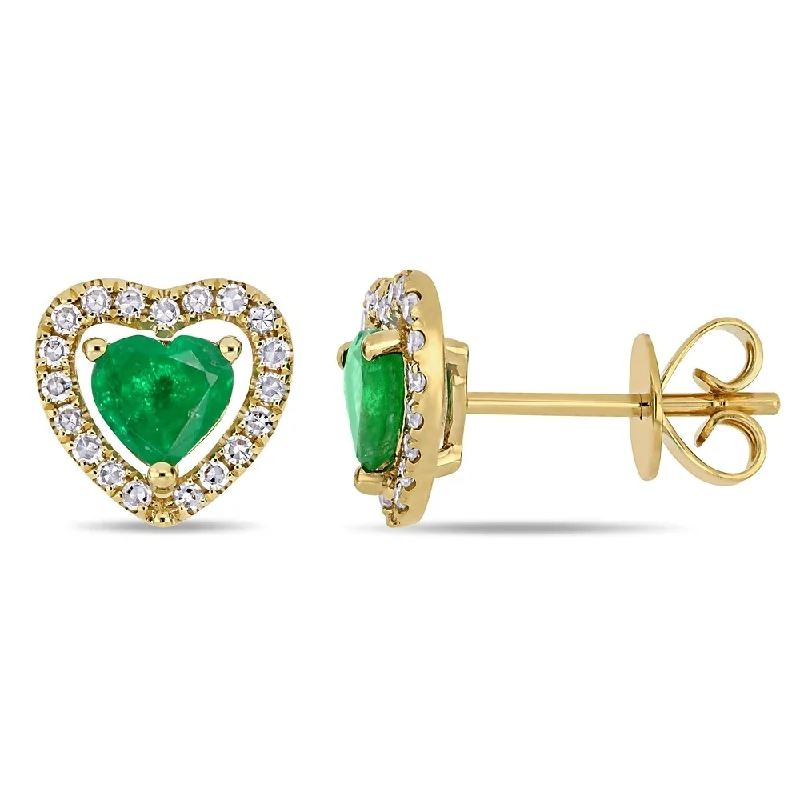 Miadora 14k Yellow Gold Emerald and 1/5ct TDW Diamond Heart Halo Stud Earrings