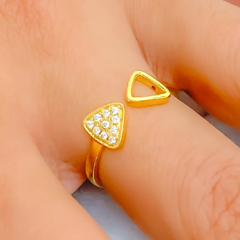 Unique Open Triangle 18K Gold + Diamond Ring