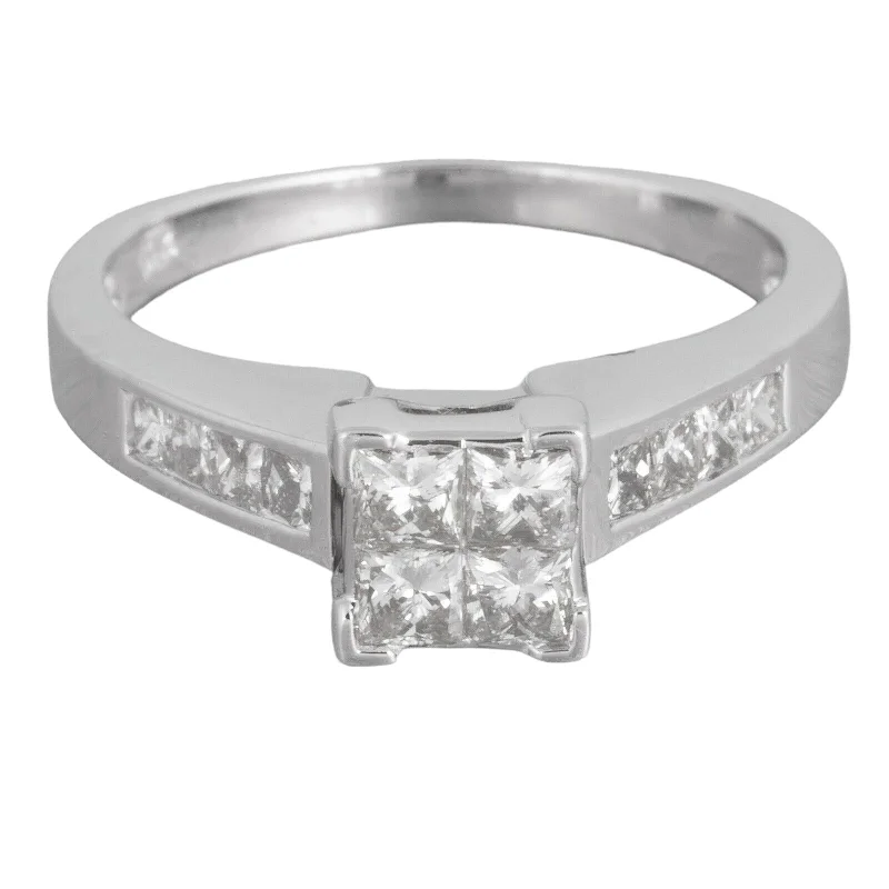 14k White Gold Four Stone Princess Cut Diamond Ring w/ accents 1.06ctw size 7.75