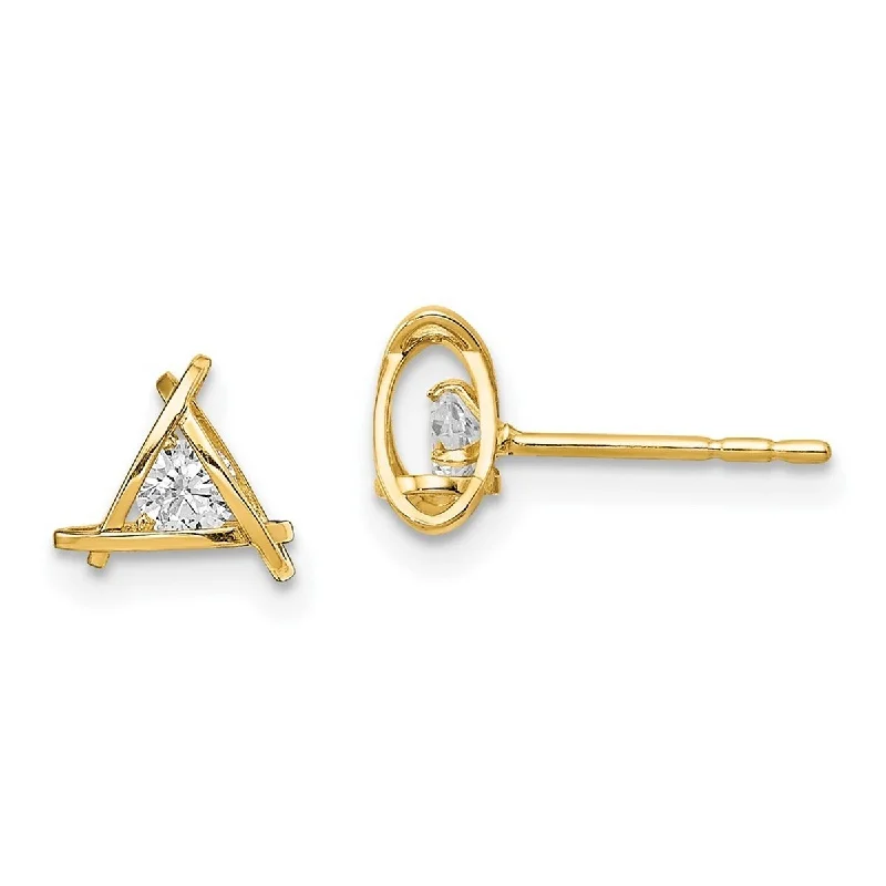 Curata 14k Yellow Gold CZ Cubic Zirconia Weaved Triangle Post Earrings