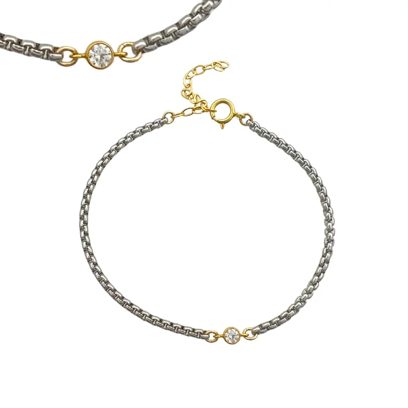 Bracelet - Center Cz Mixed Metals Stainless and Gold-filled Bracelet WBJ