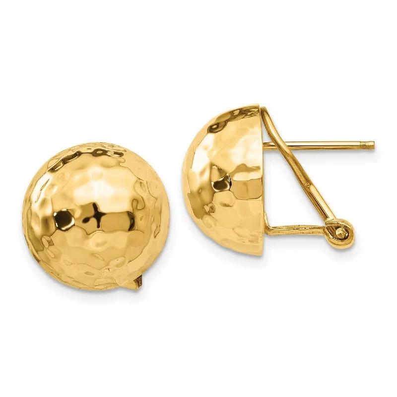 Curata 14k Yellow Gold 14mm Hammered Omega Back Post Earrings