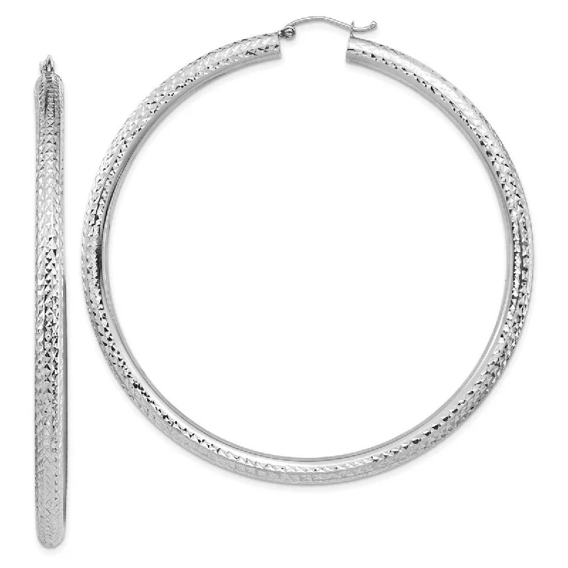 Curata 14k White Gold Lightweight 4mm Sparkle Cut Hoop Earrings - 72.5x70.5mm Wide 4mm Thick