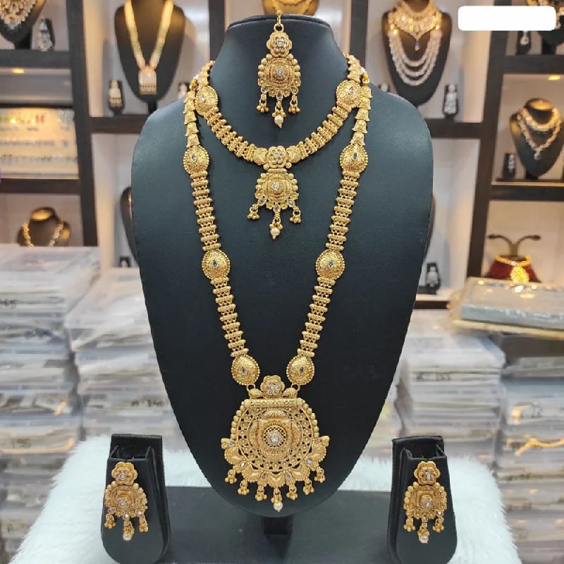 Heera Jewellers Gold Plated Crystal Stone Double Necklace Set