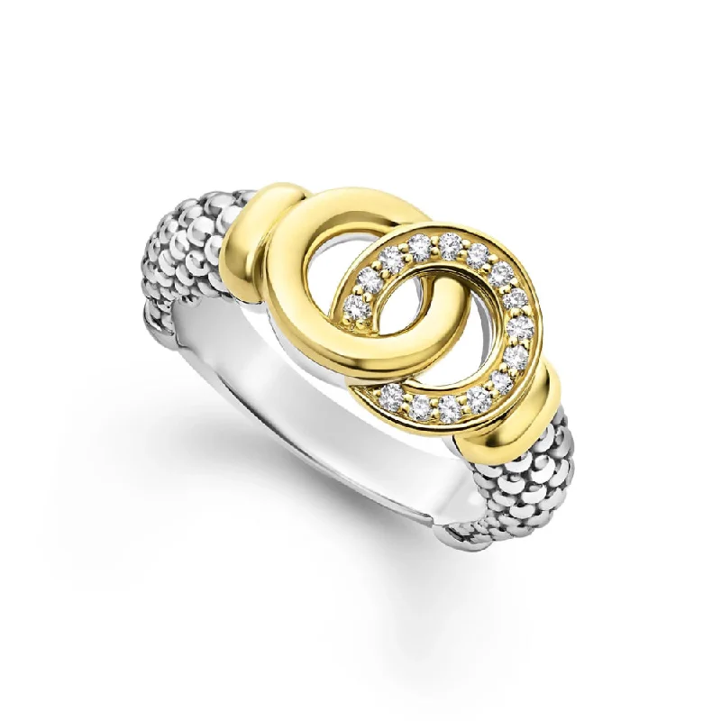 Lagos Signature Caviar Two-Tone Interlocking Diamond Ring