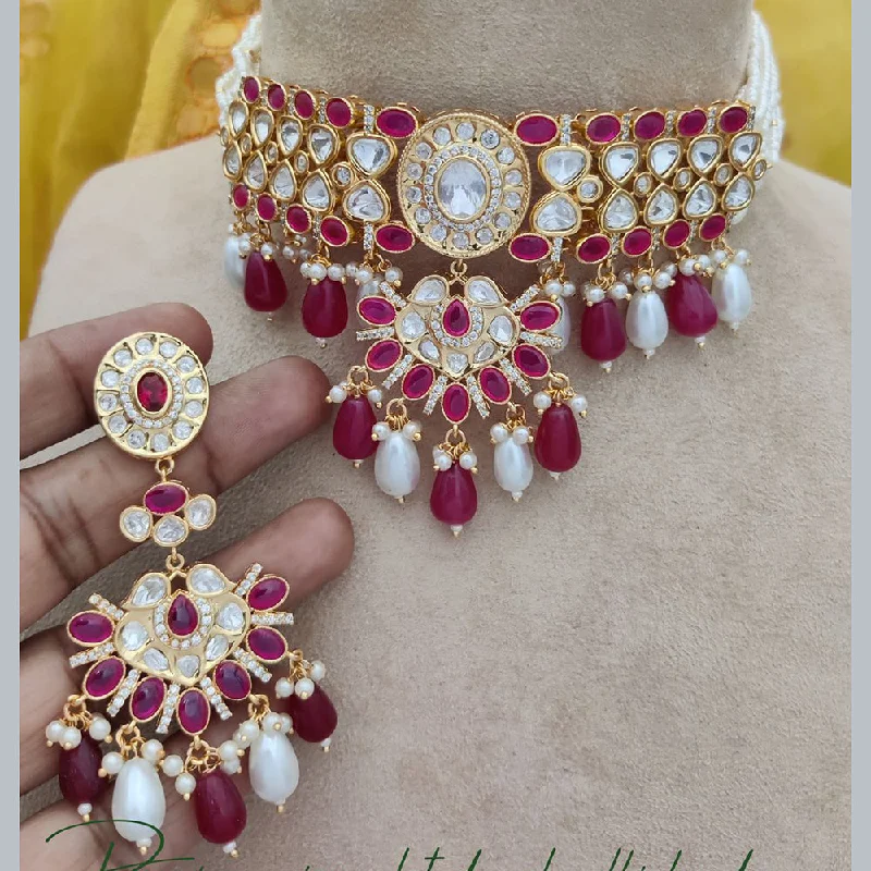 Jewel Addiction Copper Gold Plated Polki Kundan And Pearls Kundan Necklace Set