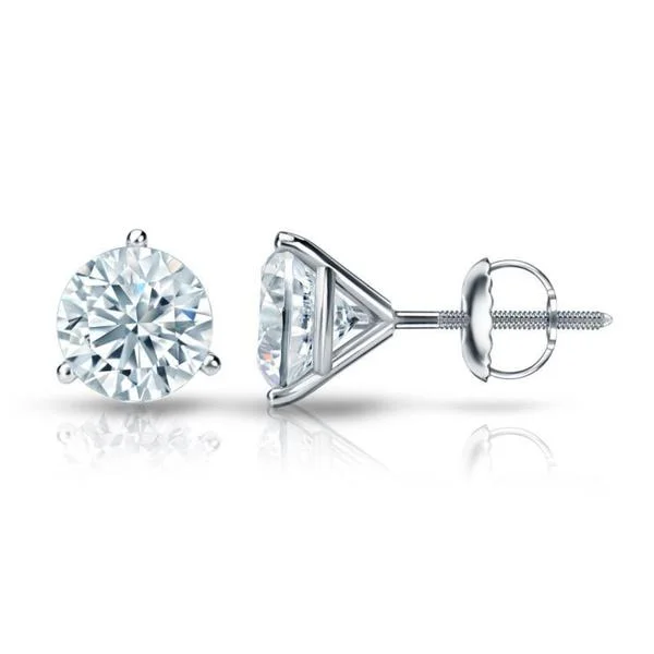 Auriya 14k Gold GIA Certified 3.00 carat TDW 3-Prong Martini Round Diamond Stud Earrings