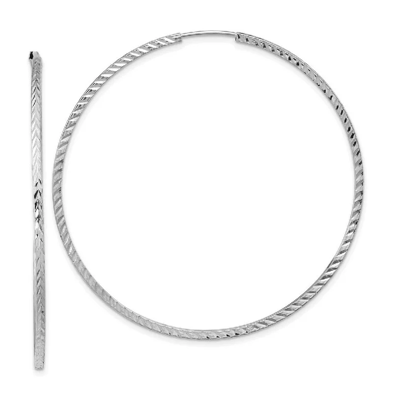 Curata 14k White Gold Sparkle Cut Square Tube Endless Hoop Earrings - 55x54.5mm Wide 1.35mm Thick