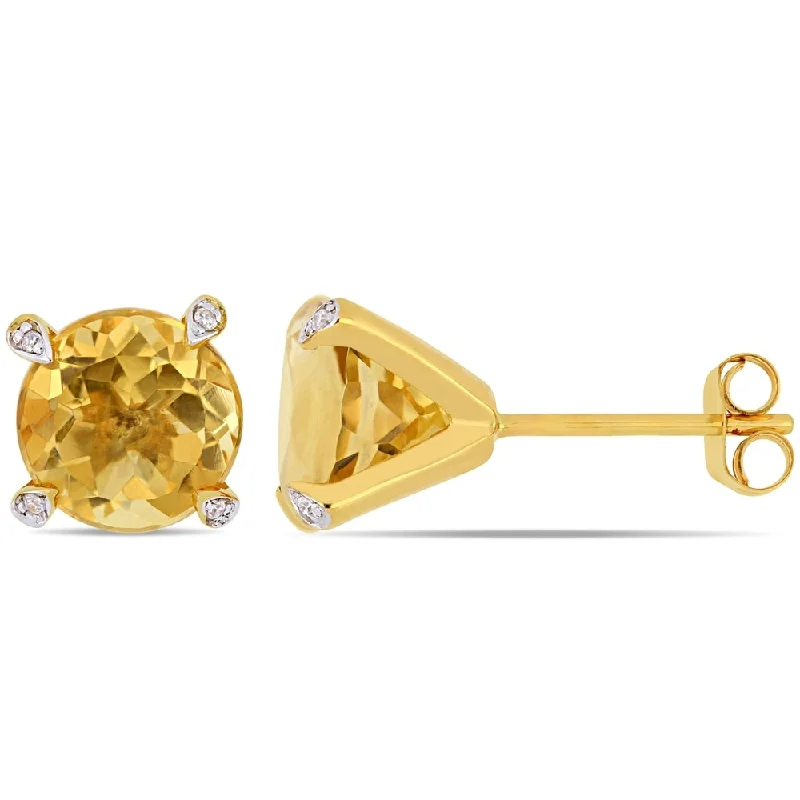 Miadora 10k Yellow Gold 3 5/8ct TGW Citrine and Diamond Accent Solitaire Martini-Stud Earrings