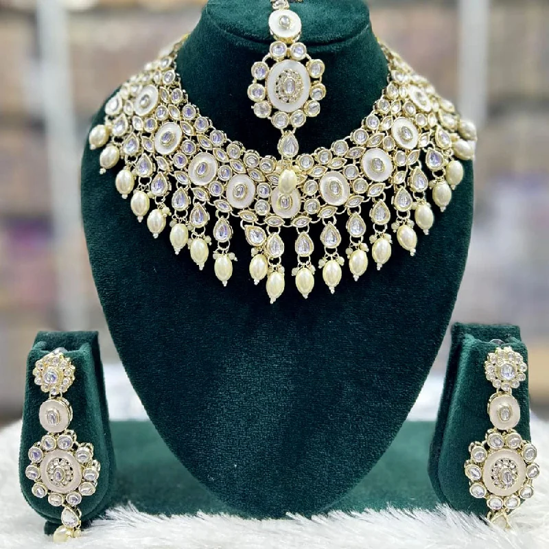 Manisha Jewellery Gold Plated Kundan Stone And Meenakari Choker Necklace Set