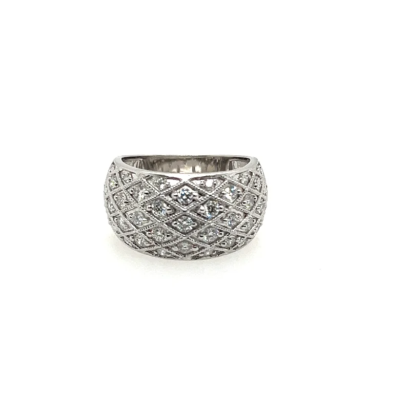 14K White Gold 6 Row Diamond Ring