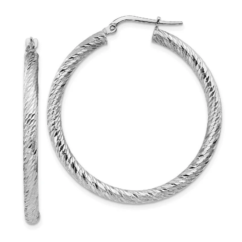 Curata 14k 3x30 White Gold Sparkle Cut Round Hoop Earrings - 39.5x37.25mm Wide 3mm Thick