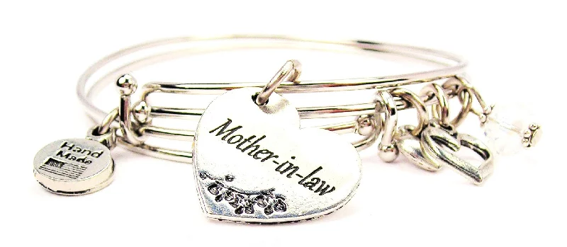 Mother In Law Heart Expandable Bangle Bracelet Set