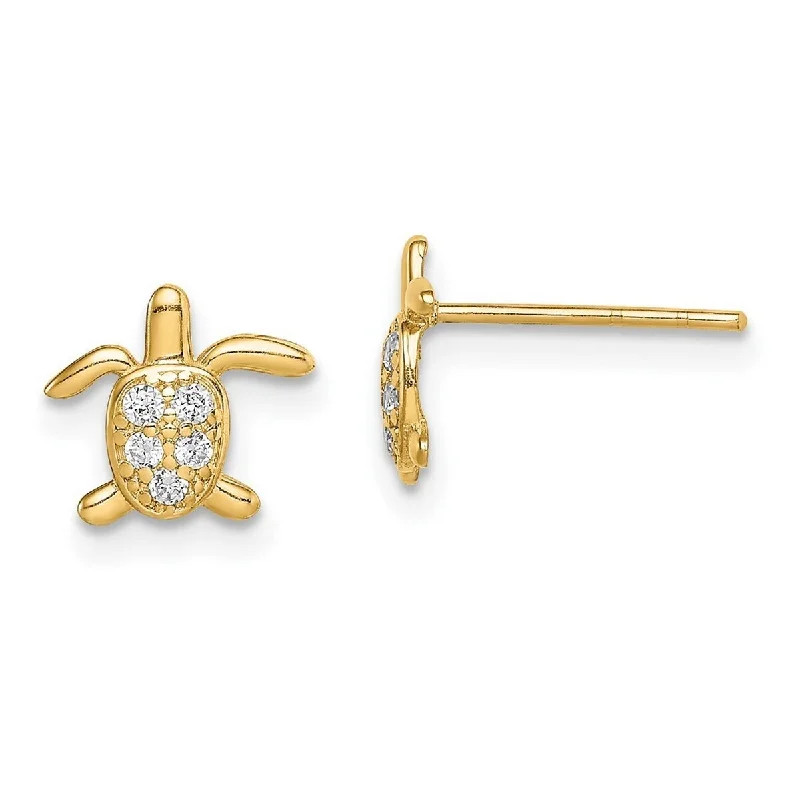 Curata 14k Yellow Gold CZ Cubic Zirconia Turtle Post Earrings - 7.5mm long