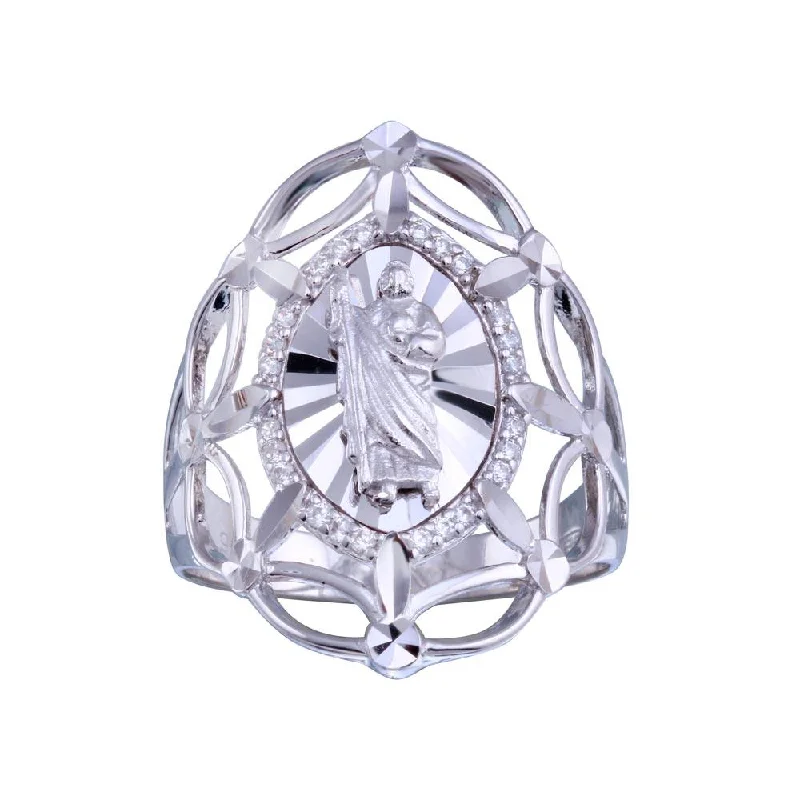 Rhodium Plated 925 Sterling Silver Saint Jude CZ Filigree Ring - GMR00339