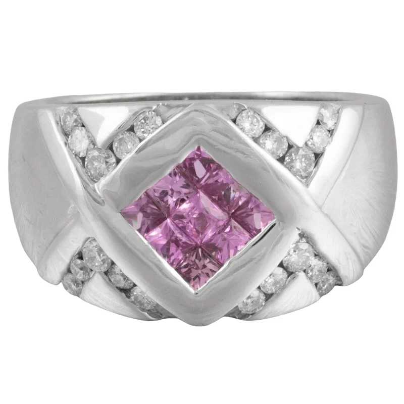 Modern Estate 14k White Gold Pink Sapphire 0.45ctw & Diamond Ring 0.50ctw Size 7