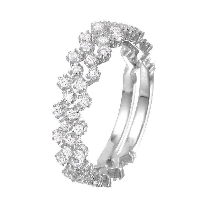 Silver 925 Rhodium Plated Zig-Zag Stackable CZ Ring - GMR00070