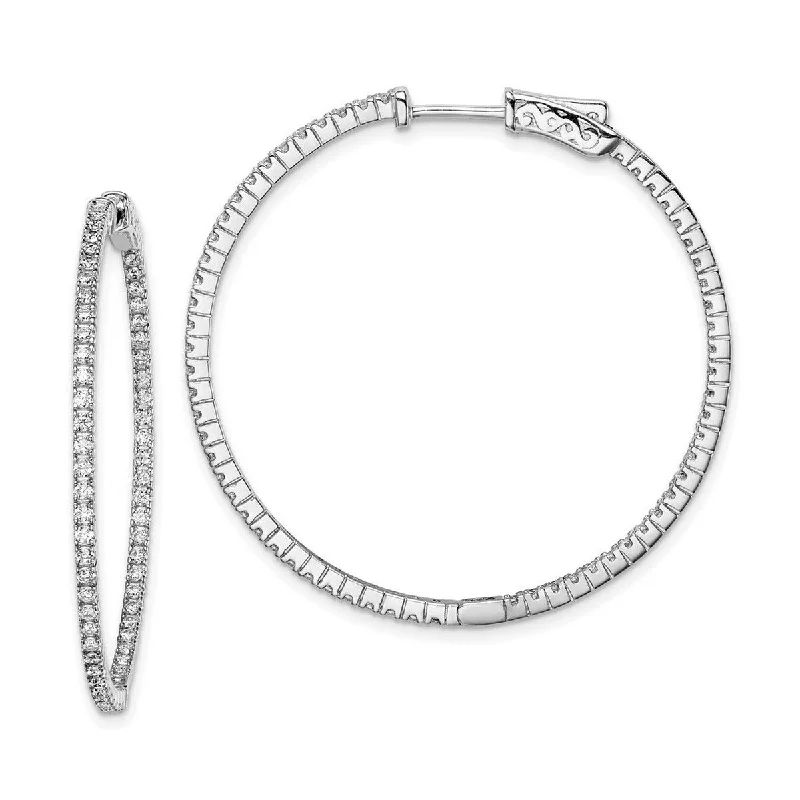 Curata 925 Sterling Silver Polished Safety clasp Rhodium Plated With CZ Cubic Zirconia Hinged Hoop Earrings