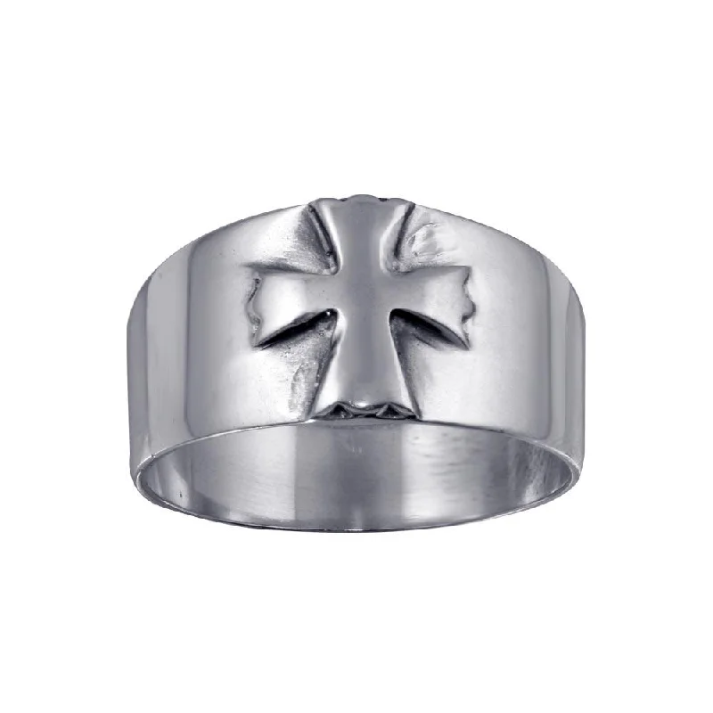 925 Sterling Silver Wide Band Embossed Cross Ring - CR00729