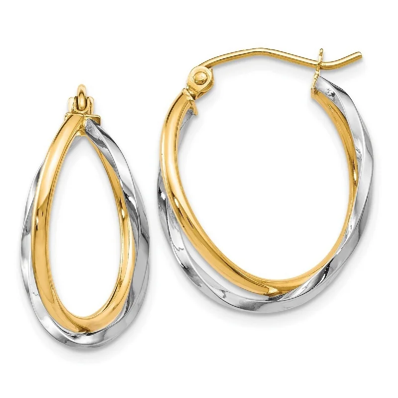 Curata 10k Two-Tone Polished Gold Geomteric Double Hoop Earrings (20mm)