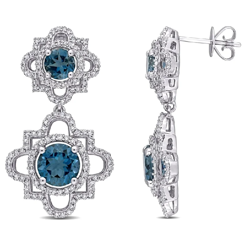 Miadora 14k White Gold London-Blue Topaz & 1ct TDW Diamond Geometric Dangle Earrings