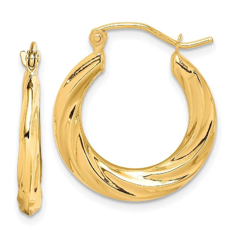 Curata 10k Yellow Gold Swirl Small Hoop Earrings (3mmx14mm)