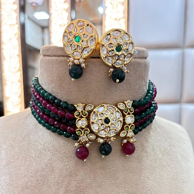 Jewel Addiction Copper Gold Plated Polki Kundan And Pearls Kundan Necklace Set