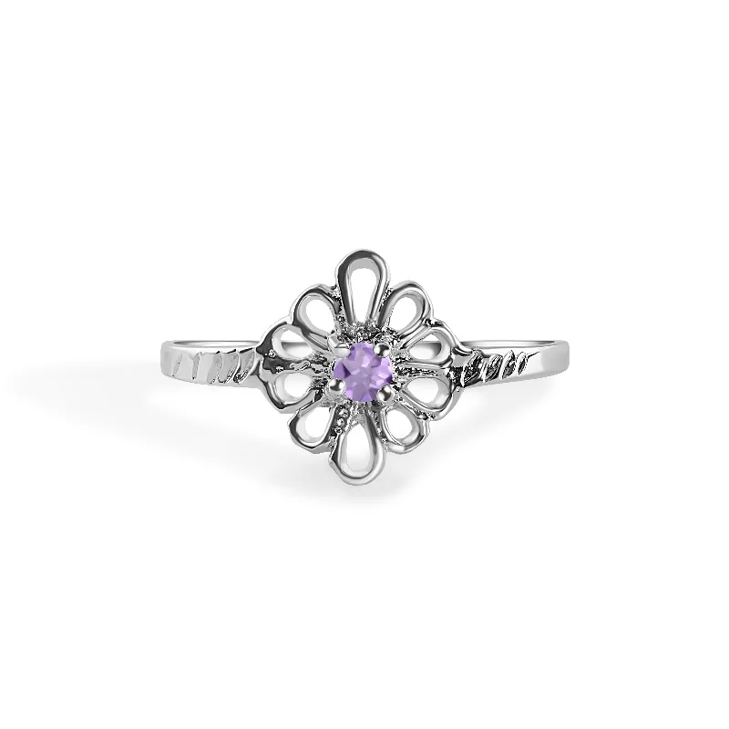 Rhodium Plated 925 Sterling Silverr Filigree Birthstone Ring- SPR00008