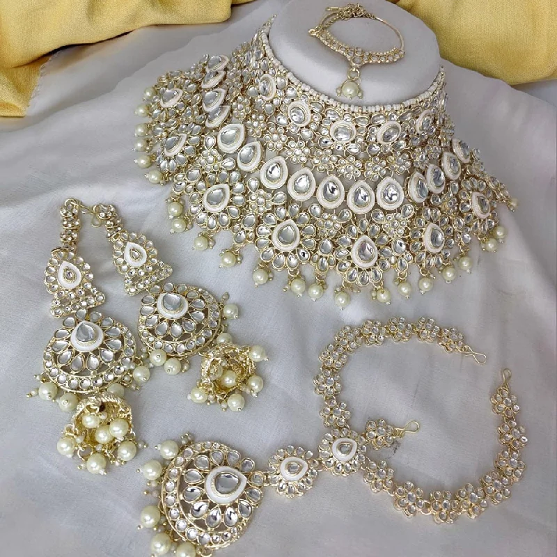 Gehana Mahal Gold Plated Kundan Stone Semi Bridal Necklace Set