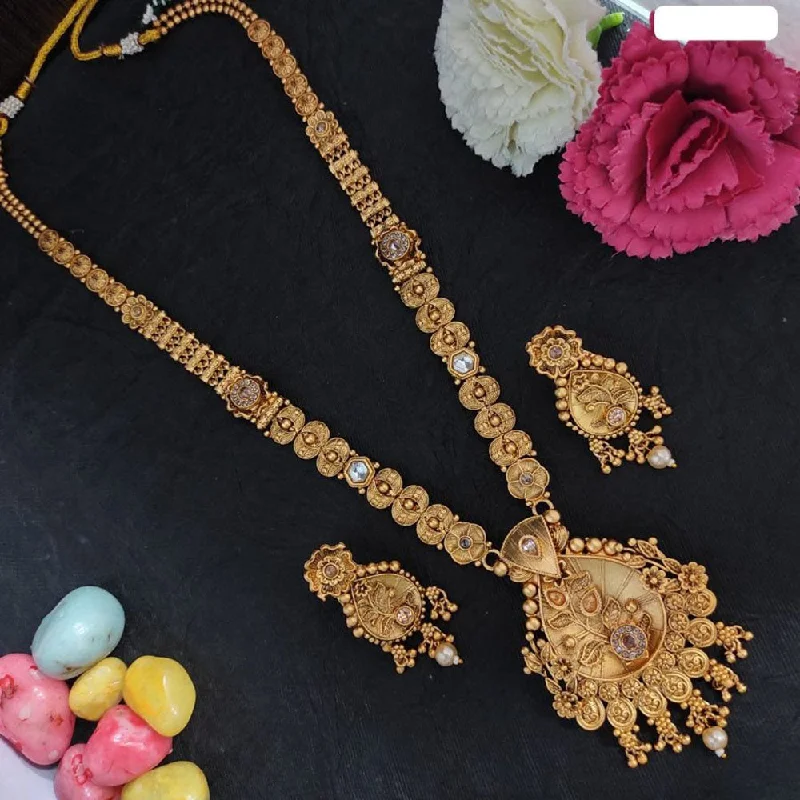 Heera Jewellers Gold Plated Crystal Stone Long Necklace Set