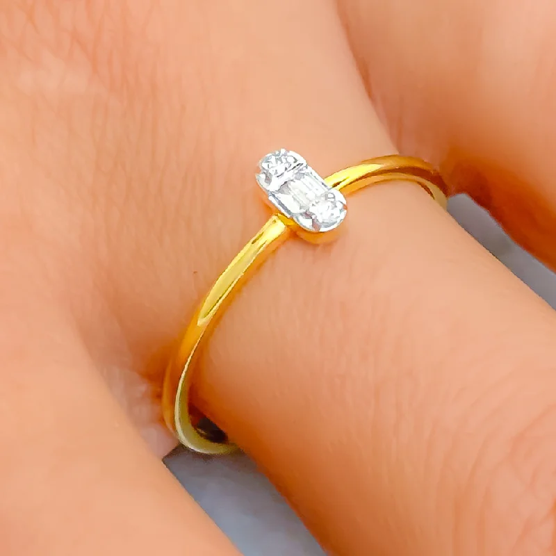 Slender Glistening 18K Gold + Diamond Ring