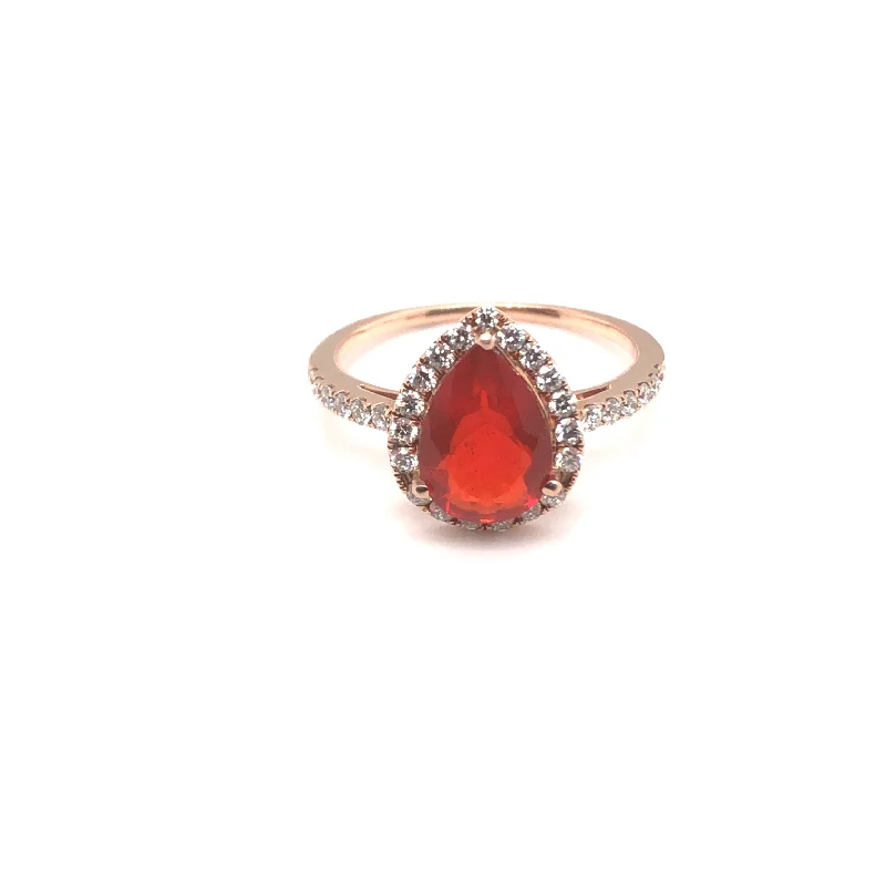 14K Yellow Gold Fire Opal and Diamond Ring