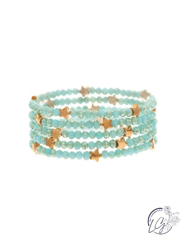 Mint Bead Gold Star Bracelet