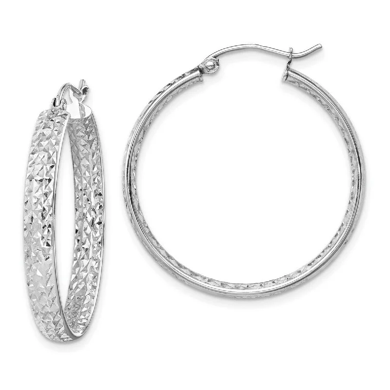 Curata 14k White Gold Sparkle Cut In Out Hoop Earrings - 3.75mm Thick