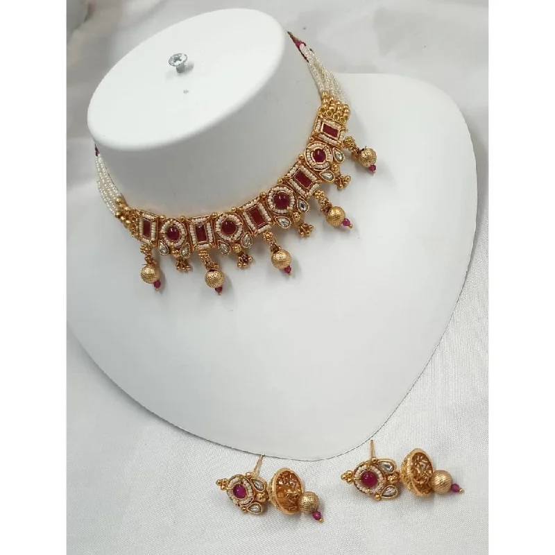 Akruti Collection Gold Plated Kundan Stone And Pearls Choker Necklace Set