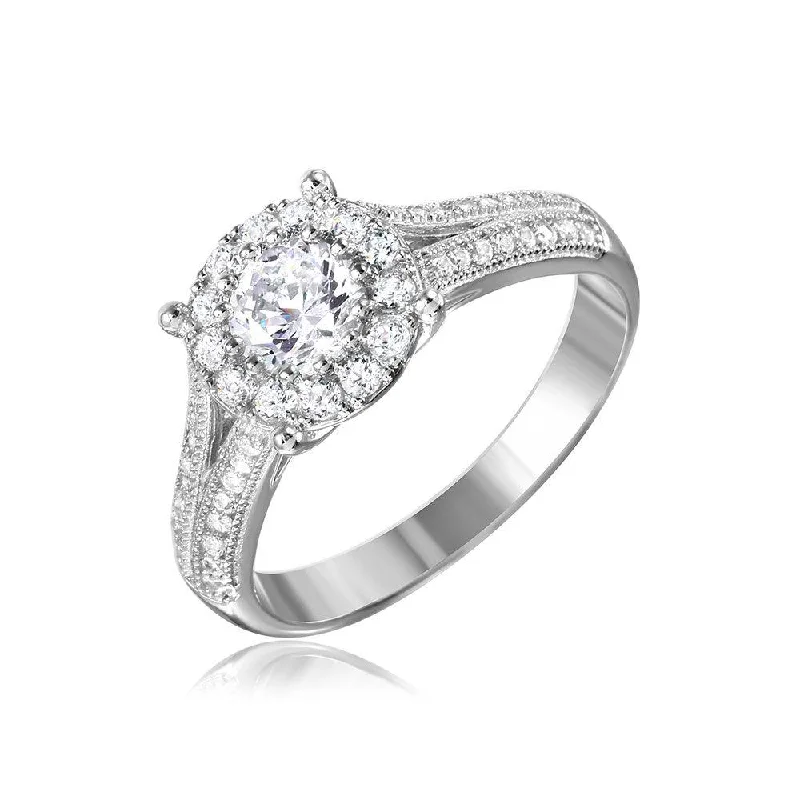 Silver 925 Rhodium Plated Halo Ring Encrusted with Micro Pave - GMR00084